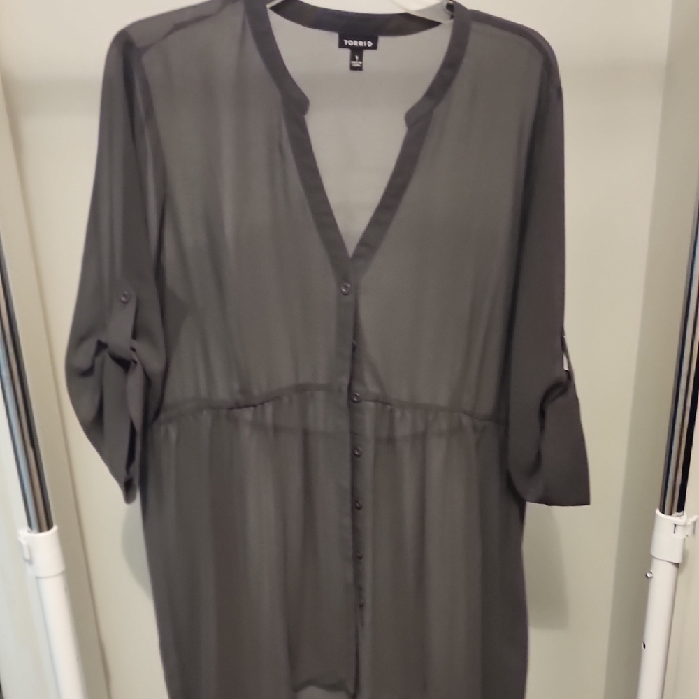Torrid Charcoal Sheer Blouse